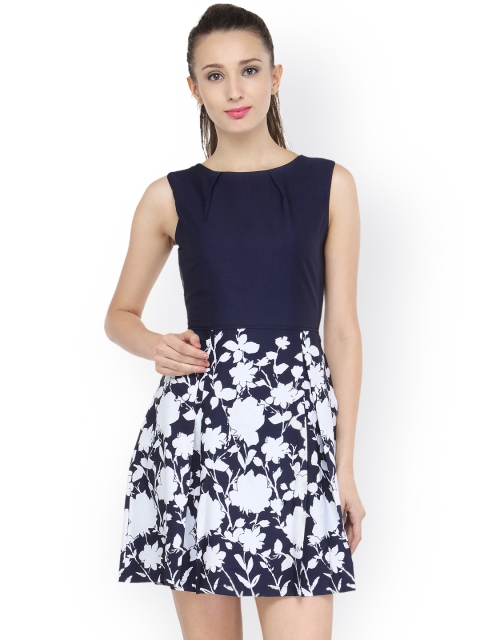 

Purplicious Women Navy Blue Printed Fit and Flare Dress