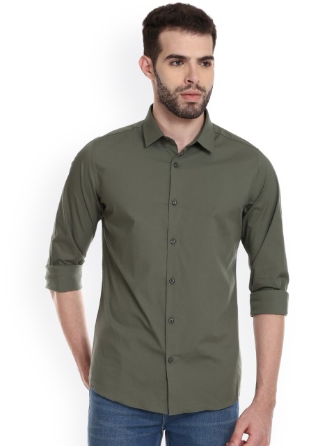 

United Colors of Benetton Men Olive Green Slim Fit Solid Casual Shirt