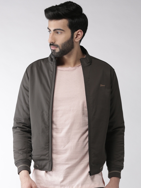 

Okane Men Olive Green Solid Bomber Jacket