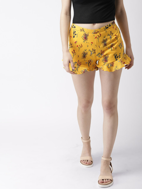 

Mast & Harbour Women Yellow Floral Print Regular Shorts