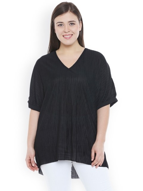 

JUNAROSE Plus Size Women Black Solid High-Low Top