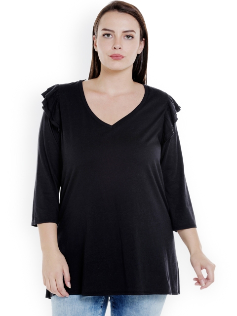 

JUNAROSE Plus Size Women Black Solid Top