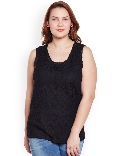 

JUNAROSE Plus Size Women Black Self Design Lace Top