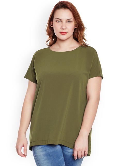

JUNAROSE Plus Size Women Olive Green Solid Styled Back Top