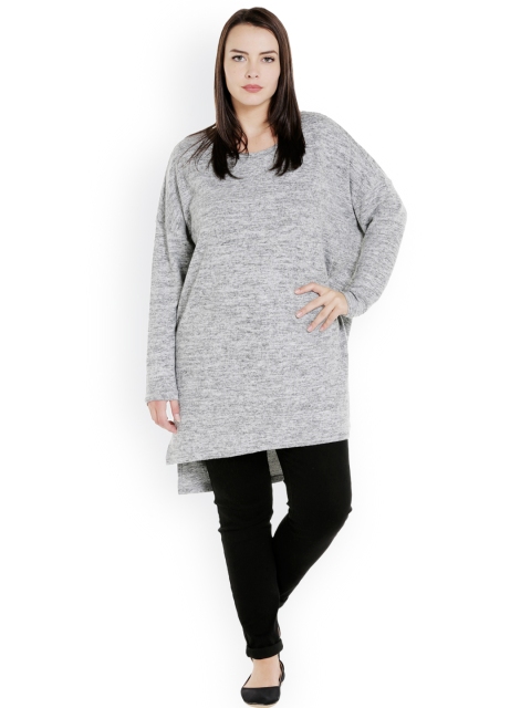 

JUNAROSE Plus Size Women Grey Melange Solid High-Low Top