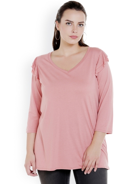 

JUNAROSE Plus Size Women Pink Solid Top