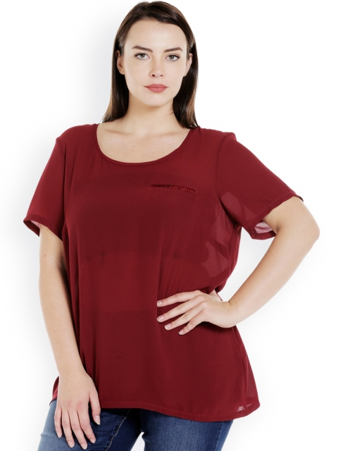 

JUNAROSE Plus Size Women Maroon Solid Top