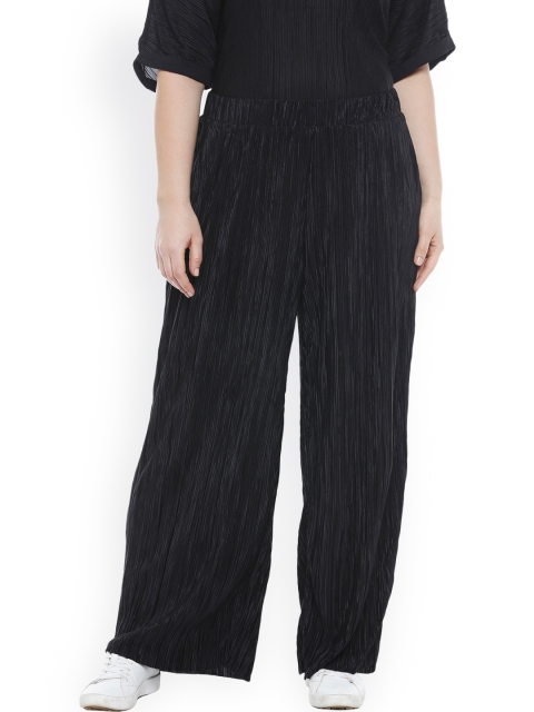 

JUNAROSE Plus Size Women Black Loose Fit Solid Regular Parallel Trousers