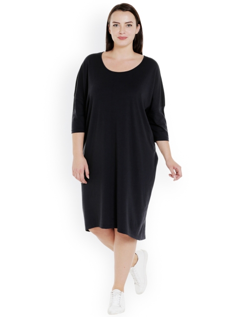 

JUNAROSE Plus Size Women Black Solid T-shirt Dress