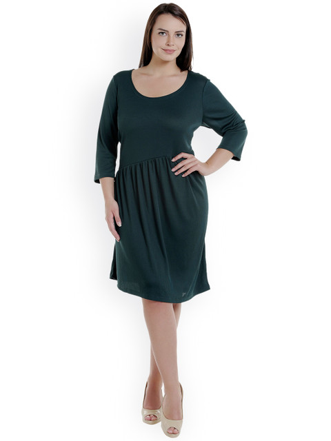 

JUNAROSE Plus Size Women Green Solid Fit and Flare Dress