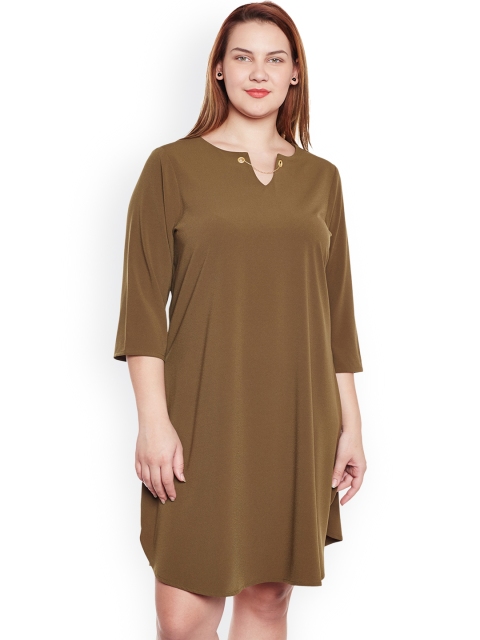 

JUNAROSE Plus Size Women Olive Green Solid A-Line Dress