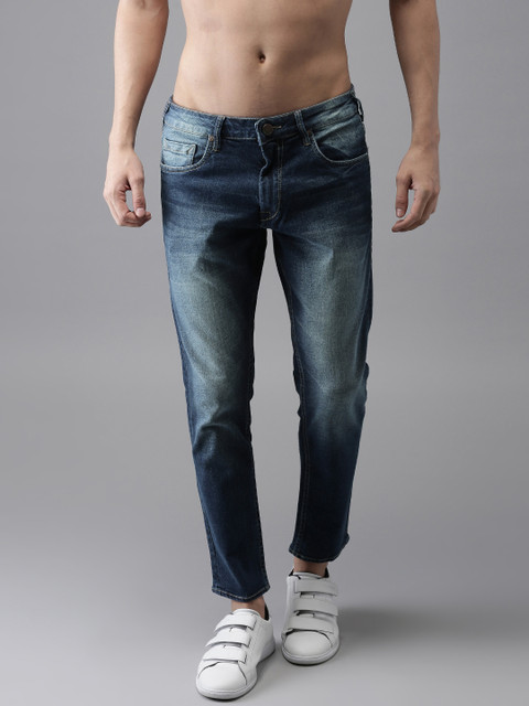 

HERE&NOW Men Blue Slim Fit Mid-Rise Clean Look Cropped Stretchable Jeans