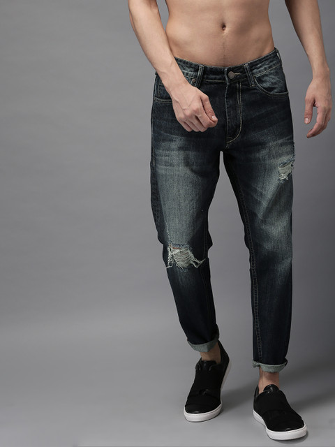

HERE&NOW Men Blue Slim Fit Mid-Rise Mildly Distressed Cropped Jeans