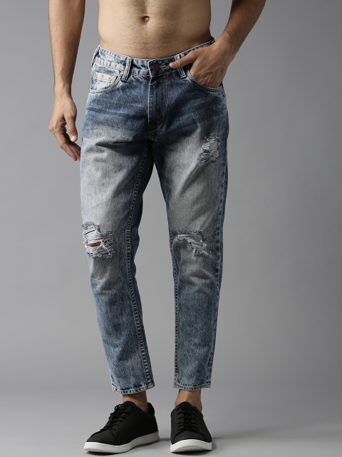 

HERE&NOW Men Blue Tapered Fit Cropped Mid-Rise Mildly Distressed Jeans