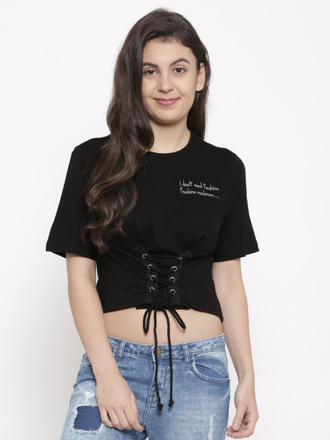 

Ginger by Lifestyle Women Black Printed Crop Top