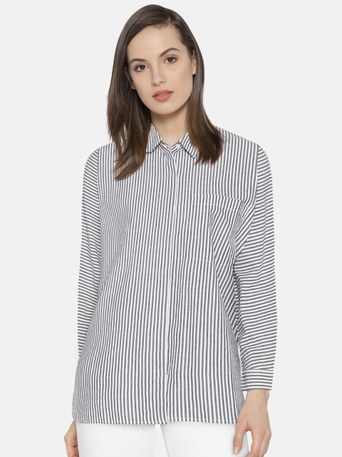 

Ginger by Lifestyle Women White & Black Striped Shirt Style Top