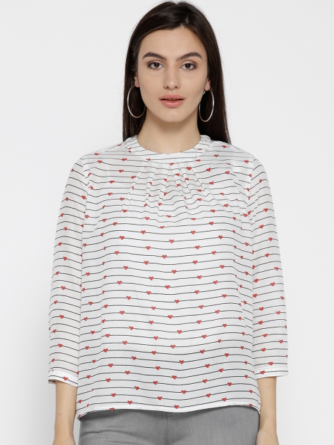 

Ginger by Lifestyle Women White Printed Pure Cotton Top