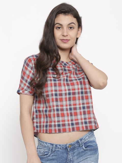 

Ginger by Lifestyle Women Red Checked Boxy Top