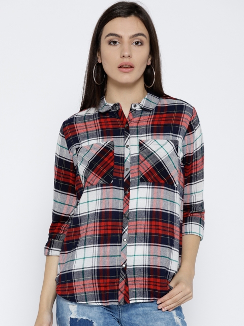 

Ginger by Lifestyle Women Red & Navy Blue Regular Fit Checked Casual Shirt