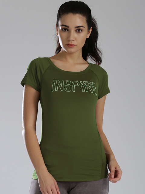 

Kappa Women Olive Green Printed Round Neck T-shirt