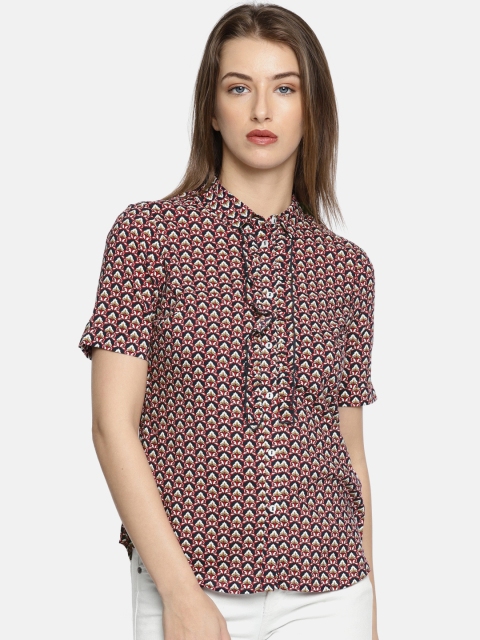 

Wills Lifestyle Women Navy & White Regular Fit Printed Casual Shirt, Navy blue