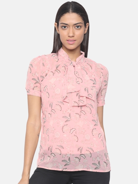 

Wills Lifestyle Women Pink Sheer Floral Printed Top