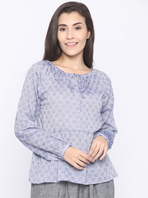 

Wills Lifestyle Women Blue Printed Pure Cotton Top
