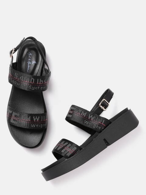 

Mast & Harbour Women Black Woven Design Flatforms