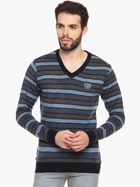 

Duke Men Blue & Grey Striped Pullover