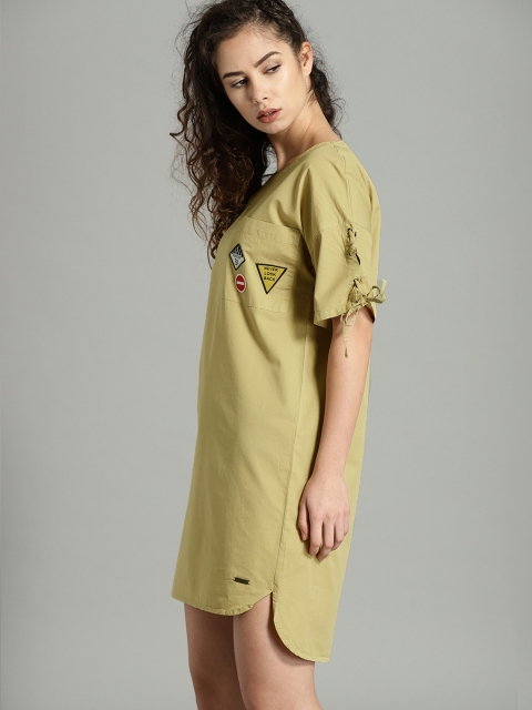 

Roadster Women Khaki Solid Shirt Dress