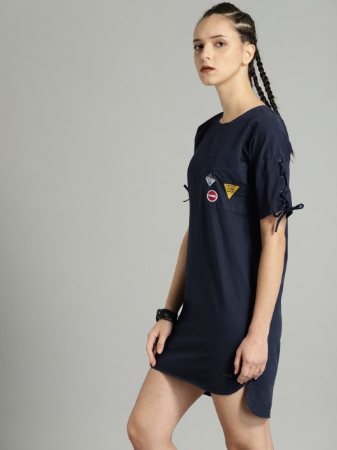 

Roadster Women Navy Blue Solid Shirt Dress