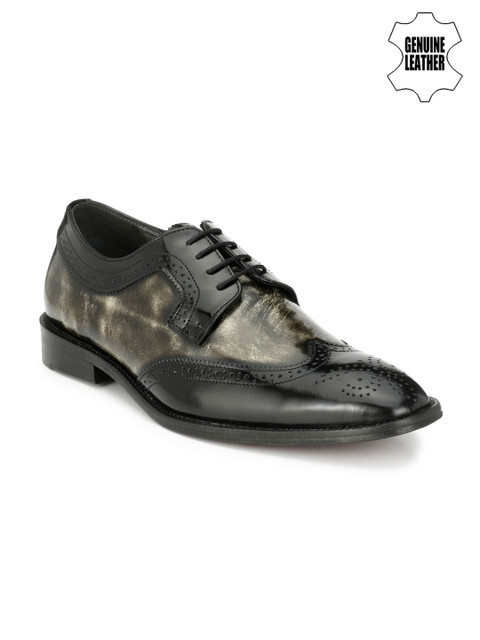 

Hitz Men's Black & Grey Leather Brogue Semi-Formal Shoes