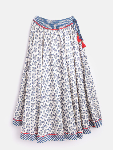 

Biba Girls Cream-Coloured & Blue Floral Print Flared Maxi Skirt