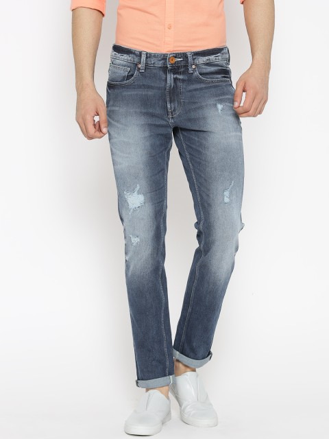 

United Colors of Benetton Men Navy Skinny Fit Mid-Rise Mildly Distressed Stretchable Jeans, Navy blue