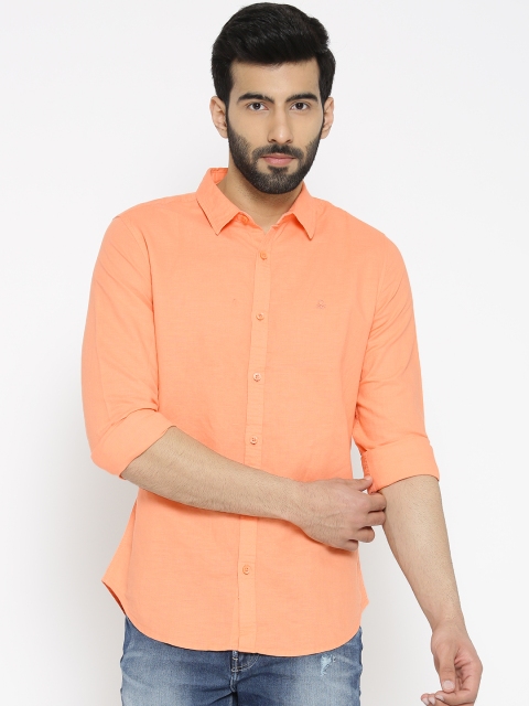 

United Colors of Benetton Men Coral Orange Slim Fit Solid Casual Shirt