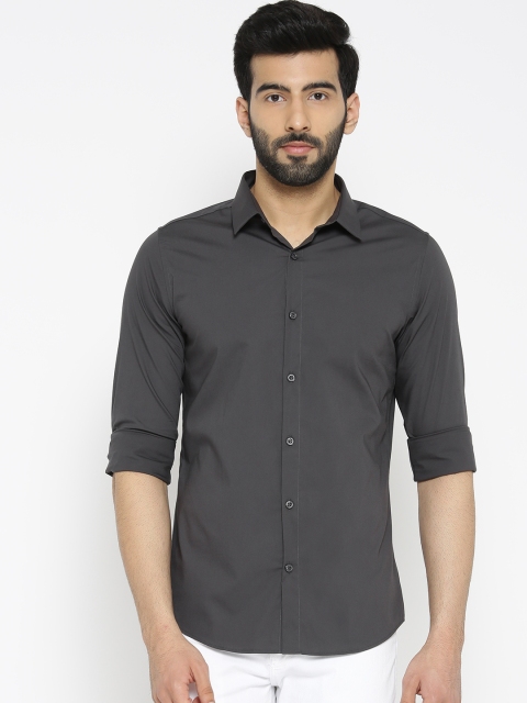 

United Colors of Benetton Men Charcoal Grey Regular Fit Solid Casual Shirt