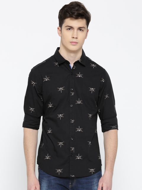 

United Colors of Benetton Men Black Slim Fit Printed Casual Shirt