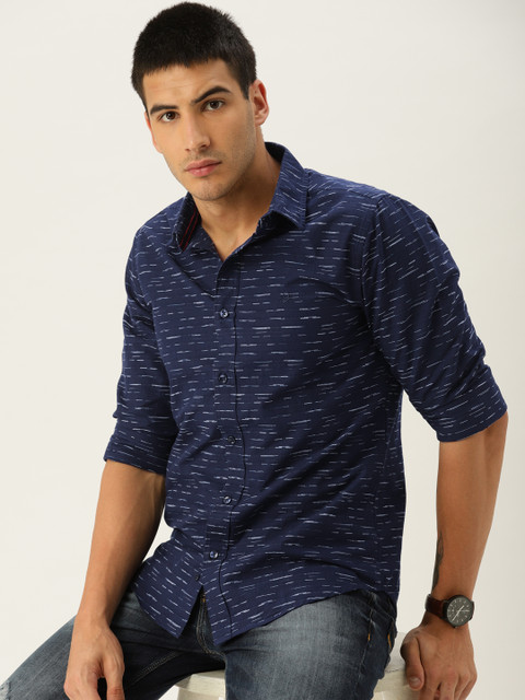 

United Colors of Benetton Men Navy Blue Slim Fit Self-Design Casual Shirt