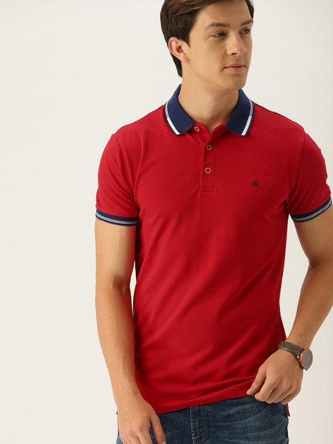 

United Colors of Benetton Men Red Solid Polo Collar T-shirt