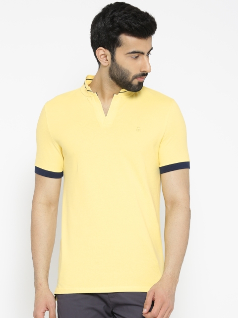 

United Colors of Benetton Men Yellow Solid Stand Collar T-shirt