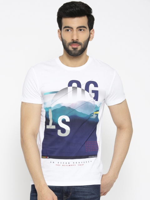 

United Colors of Benetton Men White Printed Round Neck T-shirt