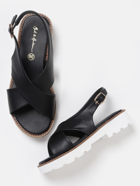 

Mast & Harbour Women Black Solid Open Toe Flats