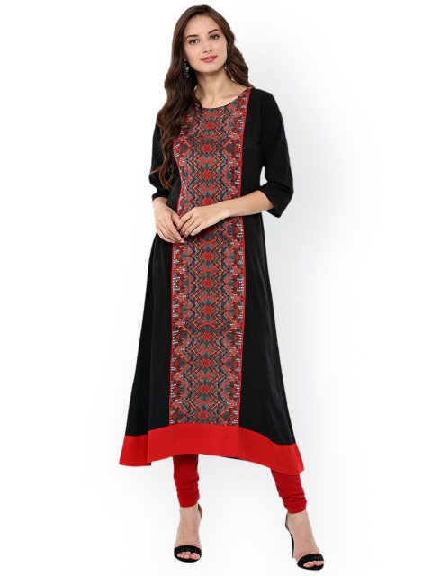 

Janasya Women Black Printed Anarkali Kurta