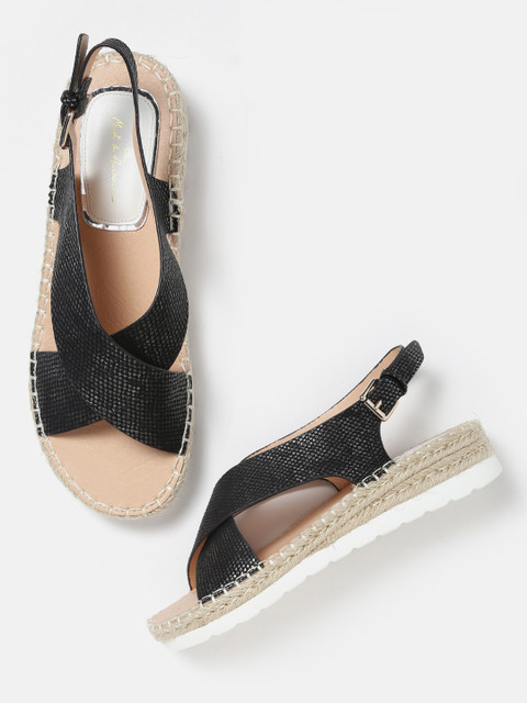 

Mast & Harbour Women Black Solid Sandals