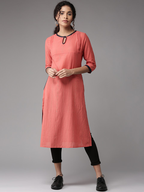 

Moda Rapido Women Coral Orange Printed Straight Kurta