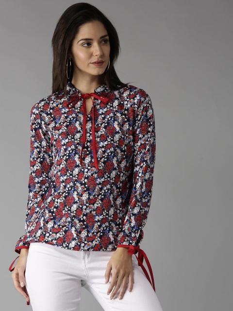 

Moda Rapido Women Blue & Red Floral Print Shirt Style Top