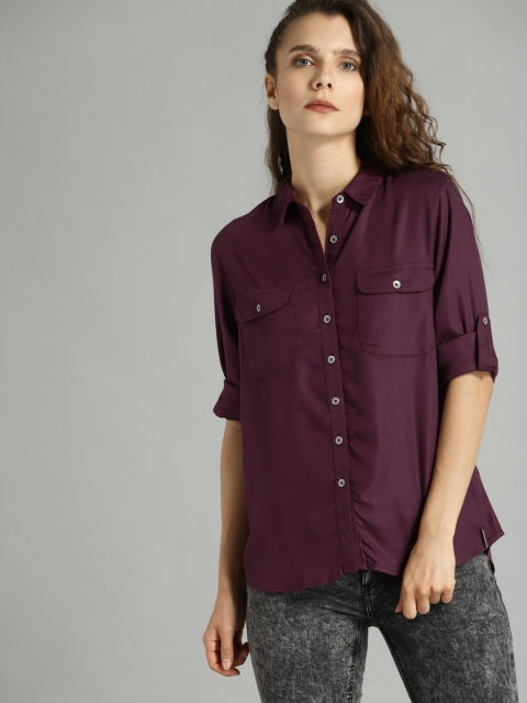 

Roadster Fast and Furious Time Travlr Women Burgundy Regular Fit Solid Casual Styled Back Shirt