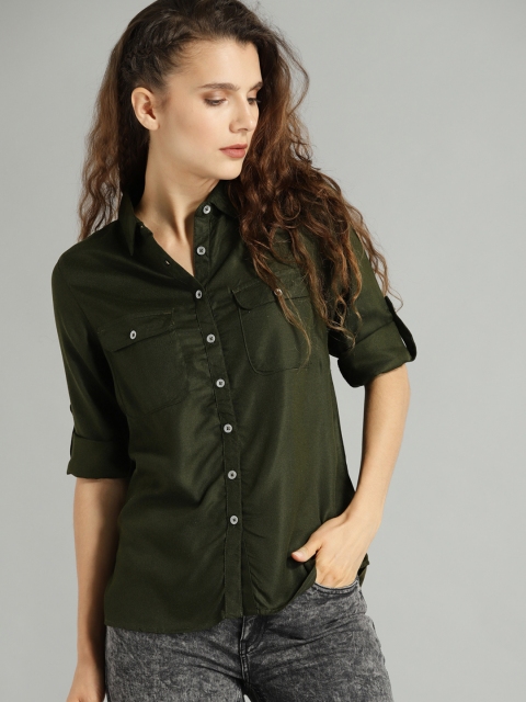 

Roadster Fast and Furious Time Travlr Women Green Regular Fit Solid Casual Styled BackShirt