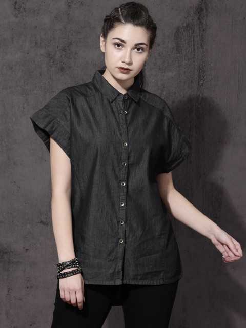 

Roadster Women Black Faded Chambray Shirt