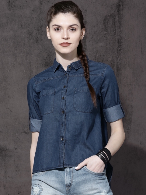 

Roadster Fast and Furious Women Blue Regular Fit Solid Casual Shirt